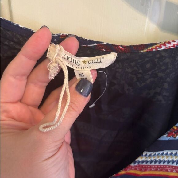 Living Doll Blue and Red Patterned Blouse - Picture 3 of 4